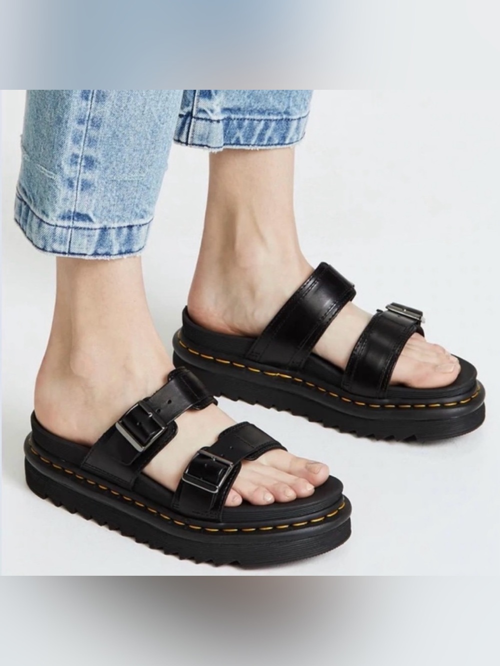 Dr. Martens Myles Brando Leather Buckle Slide Sandals Size 8